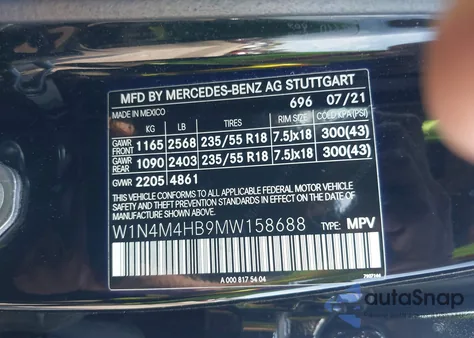2021 Mercedes-Benz Glb 250 4Matic from USA, damaged, VIN W1N4M4HB9MW158688